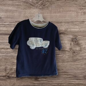 M2) Toughskins Boys Graphic T-Shirt Size L (7) Navy Blue Short Sleeve Tee